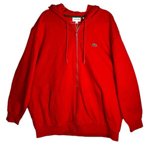 Lacoste Mens 3XLB Red Full Zip Hooded Jacket Fleece Lined‎ Hoodie 10R NWT